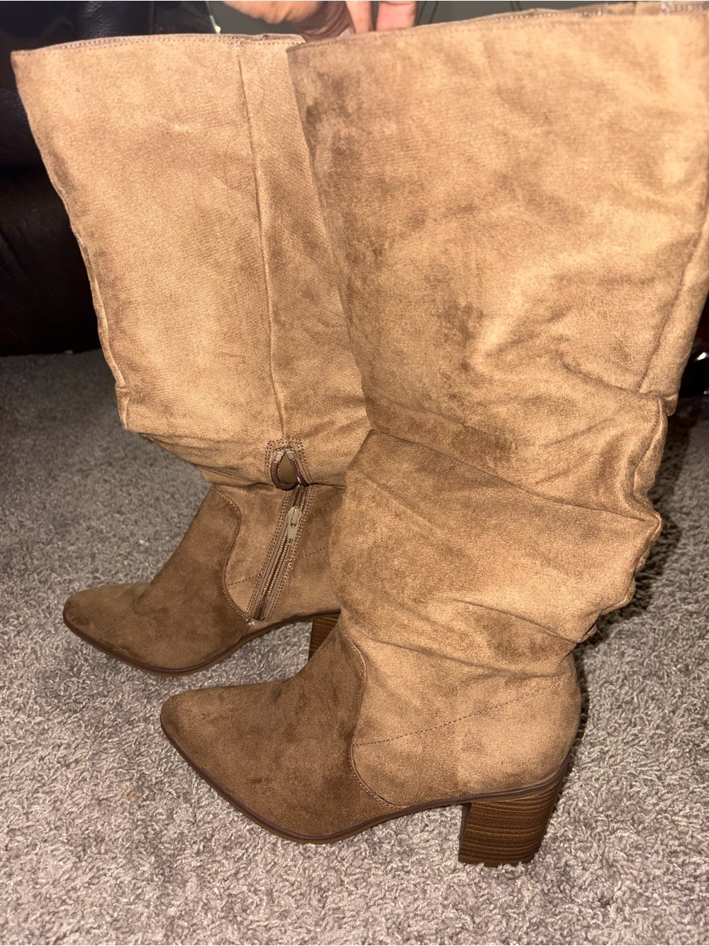 Universal Thread Tan Suede Slouch Mid-Calf Heeled Boots